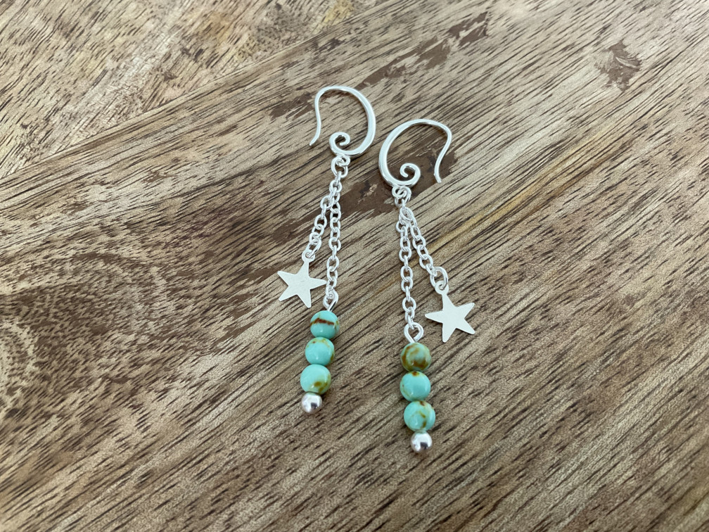 Turquoise Star Dangle Earrings - Click Image to Close